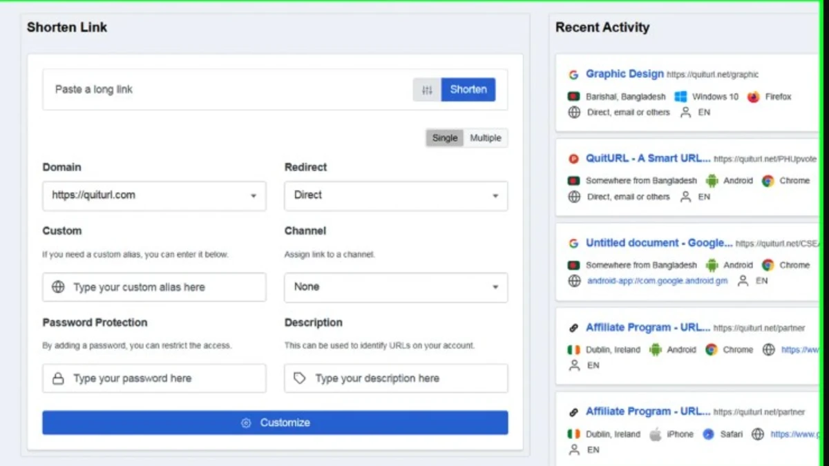 QuitURL Analytics Dashboard